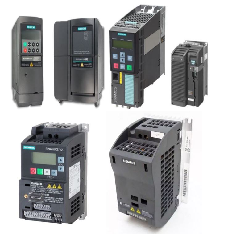 درایو ­ (Drive)­­­یا­ اینورتر ­­(Inverter) یا ­VFD ­(Variable Frequency Drive)­ یا VVVF  یا ­FC­(Frequency Control )  برند Siemens درخانواده های قدیمی سری MICROMASTER شامل : 410 و 420 و 430 و 440 و سری جدید SINAMICS شامل: نوع LV SINAMICS در سری Standard  شامل:V20 و G110 و G120 و G120C و G130 و G150و نوع  SINAMICS در سری با کارایی بالا یا High performance شامل: S120 Chassis  S120 Chassis-2 و S120 Cabinet Modules S120و Cabinet Modules-2 و S150 Converter Cabinet Units 